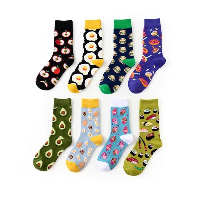 Customized Wholeseller Fashion Winter Spring Summer Men Women Unisex Cotton Branded Eggs Icecream Avocado Jacquard Crew Socks
