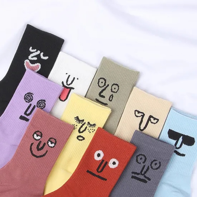 Wholesale Solid Color Casual Knit Tight Print Cotton Cute Funny Emotion Socks
