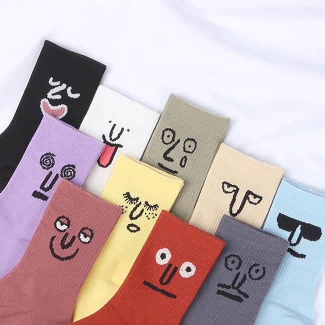 Wholesale Solid Color Casual Knit Tight Print Cotton Cute Funny Emotion Socks