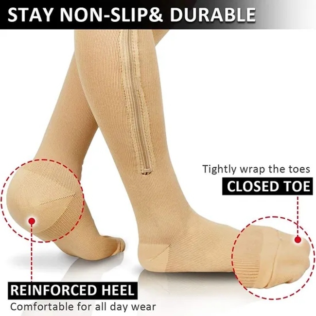 Side Xxxl Zipper Reinforce Heel Medical Compression Stocking Class 2 Pressure Women Sport Compression Socks