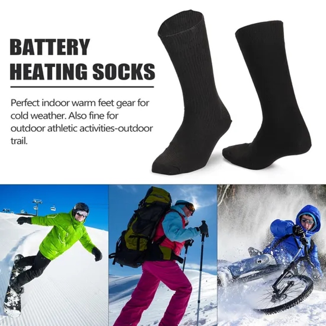 Battery Heated Socks for Cold Weather - Electric Foot Warmer for Hunting, Skiing, Camping (1 Pair, Includes 3 Batteries)