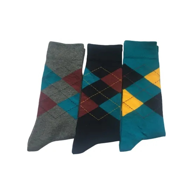 Antibacterial Soft Breathable High Elastic Cotton Colorful Argyle Men Ankle Crew Socks