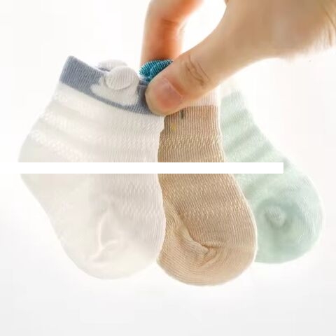 OEM Low MOQ Newborn baby socks mesh breathable cotton cute cozy short comfy pure color