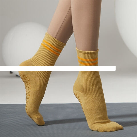 Factory Cheap Ginger All Season Cotton Anti Slip Compressed Two Strips Tube Pilates Daily Sports Socks