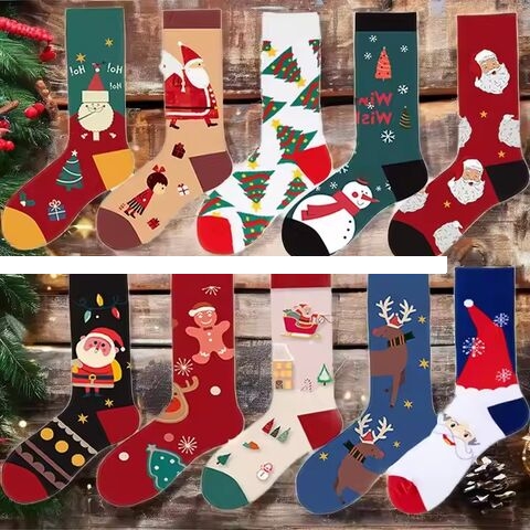 Wholesale Novelty Santa Xmas Holiday Custom Socks Funny Merry Christmas Cotton Crew Socks Women Men Spandex One Fits All Autumn