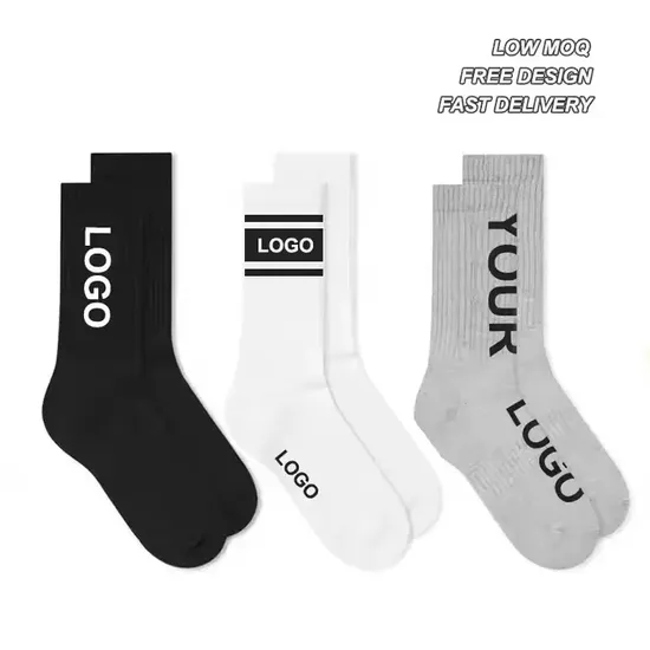 Sports Socks Ribbed Cotton Unisex Tube Custom Logo Embroidery Athletic Crew Socks