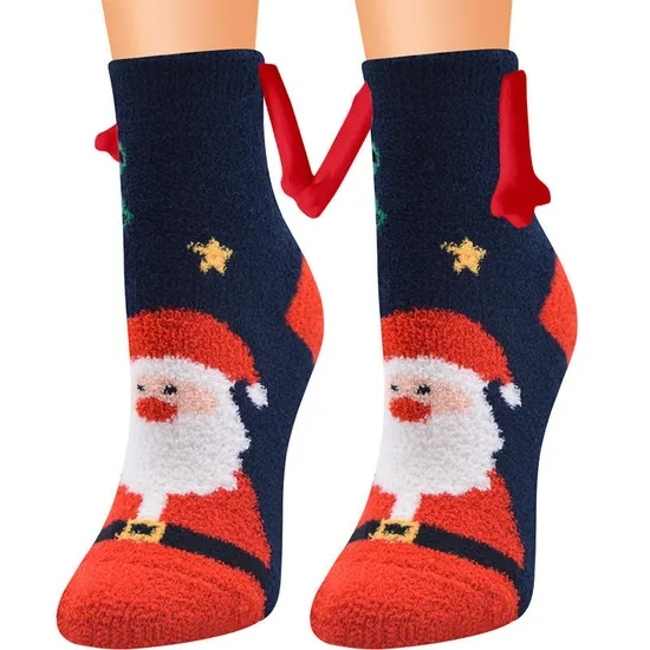 New Coral Velvet Christmas Warm MID-Tube Socks Couple Magnetic Holding Socks