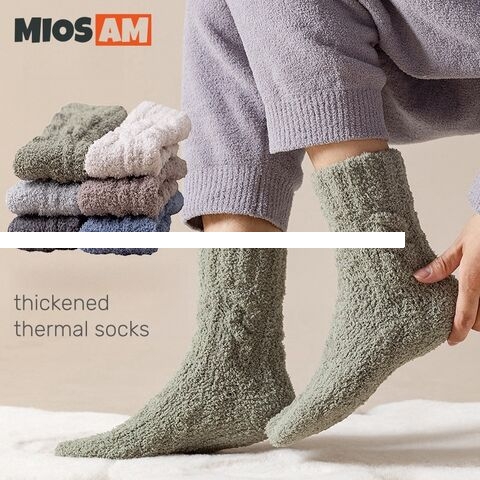 Wholesale high quality men s winter warm coral fleece crew socks customization thickened thermal breathable slipper crew socks