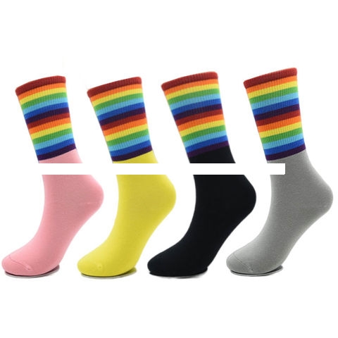 Wholesale Funny women girl street fashion crew Rainbow socks