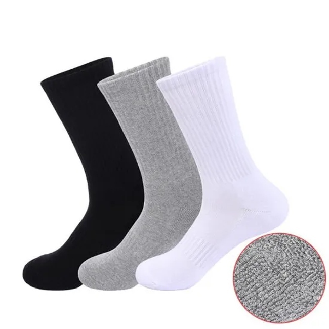 Custom Logo Man Cotton Crew Sport Socks Cushioned Terry Cotton Athletic Running Socks