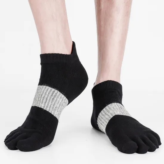 Custom Men Cotton Compression Five Finger No Show Mesh Wicking Socks