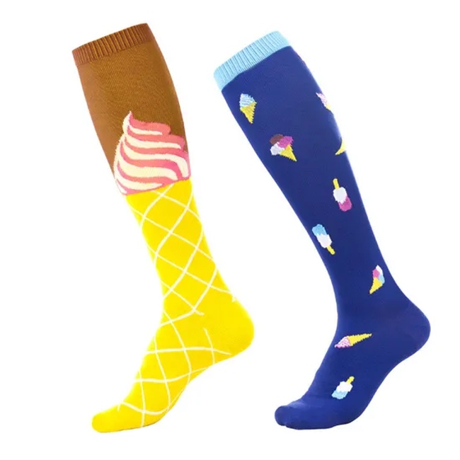 Wholesale Custom Nylon Happy Colorful 20-30mmhg Knee High Long Men Compression Socks for Marathon Running