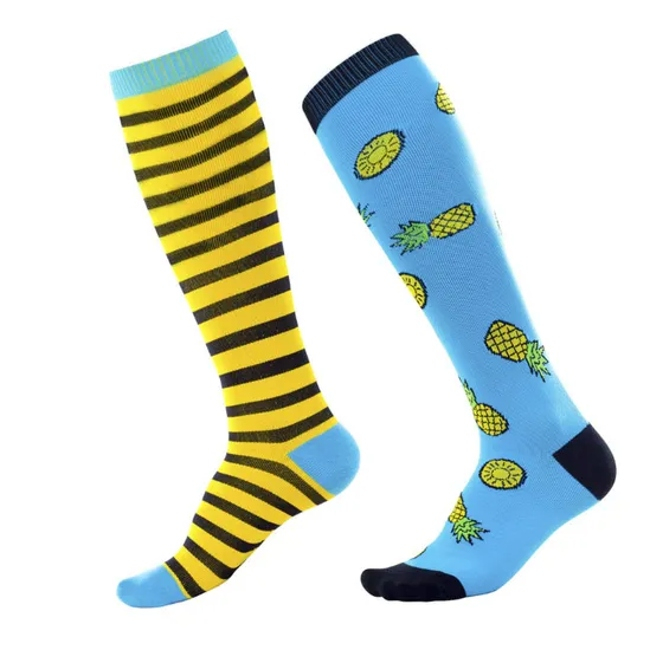 Wholesale Custom Nylon Happy Colorful 20-30mmhg Knee High Long Men Compression Socks for Marathon Running