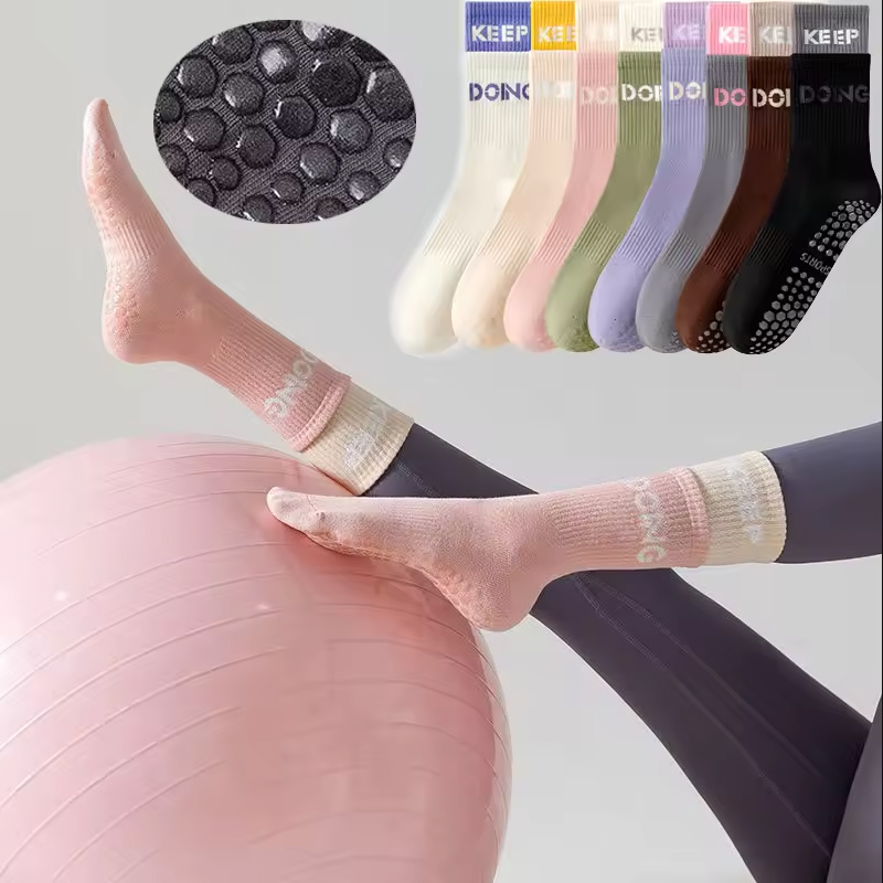quick delivery Yoga Socks for Women Non-slip Mid-tube Professional Silicone Indoor Fitness Pilates Socks Gym Floor Dance 