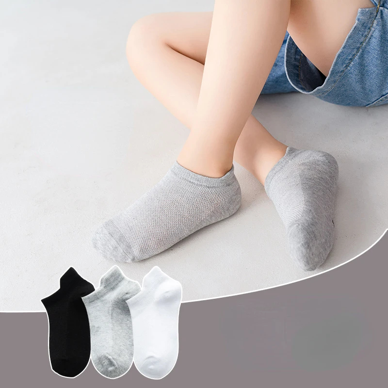 Popular Item Children Cotton Socks Spring Summer Boys Girls Mesh Thin Breathable Solid Ankle Socks Black White Grey Kids 