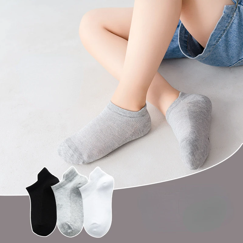 Popular Item Children Cotton Socks Spring Summer Boys Girls Mesh Thin Breathable Solid Ankle Socks Black White Grey Kids 