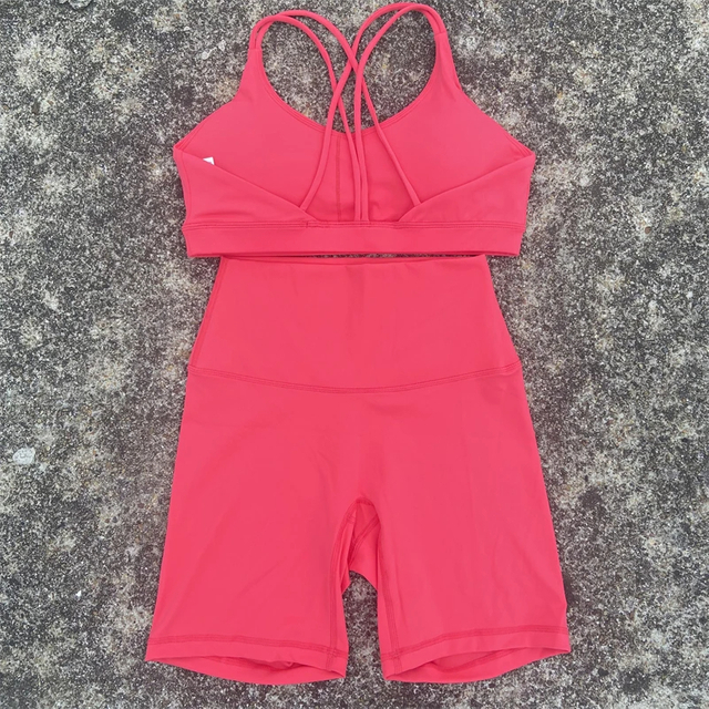 Good Value Solid Color Gym Bike Yoga Set Short Legging Cross Back Sport Bra pc Tracksuit Athletic Women Gym Suit Comprehensive 