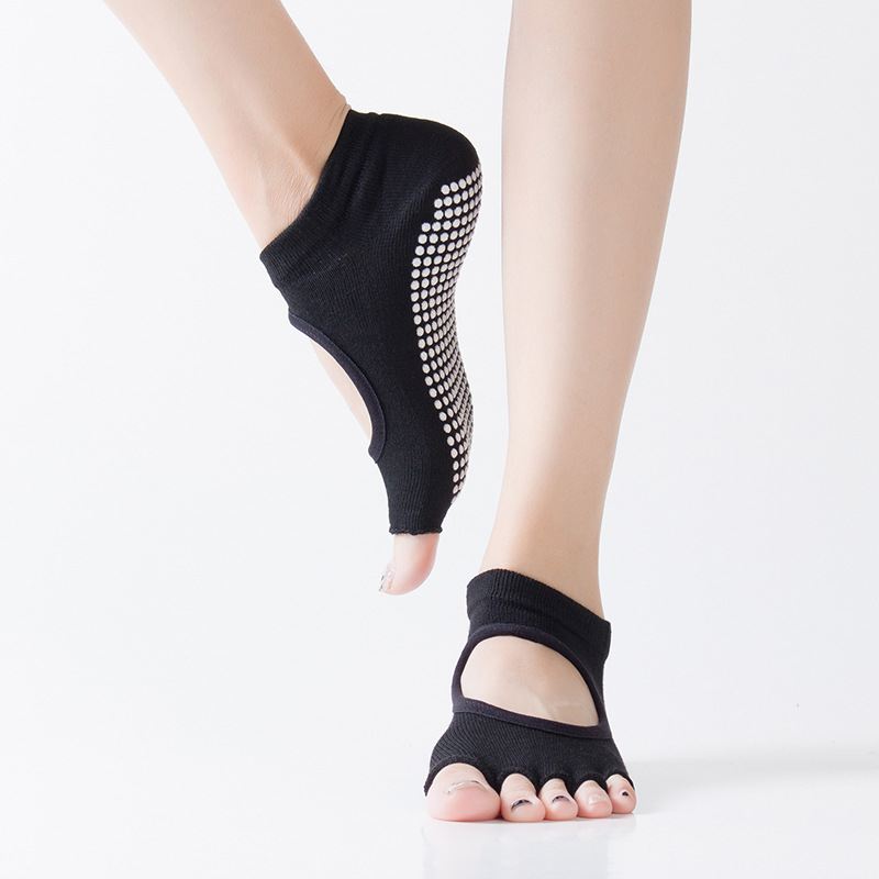 e-tailer Women Backless Five Toe Yoga Socks Non-Slip Cotton Ladies Dance Ballet Socks Open Half Breathable Fitness Sport Sock 