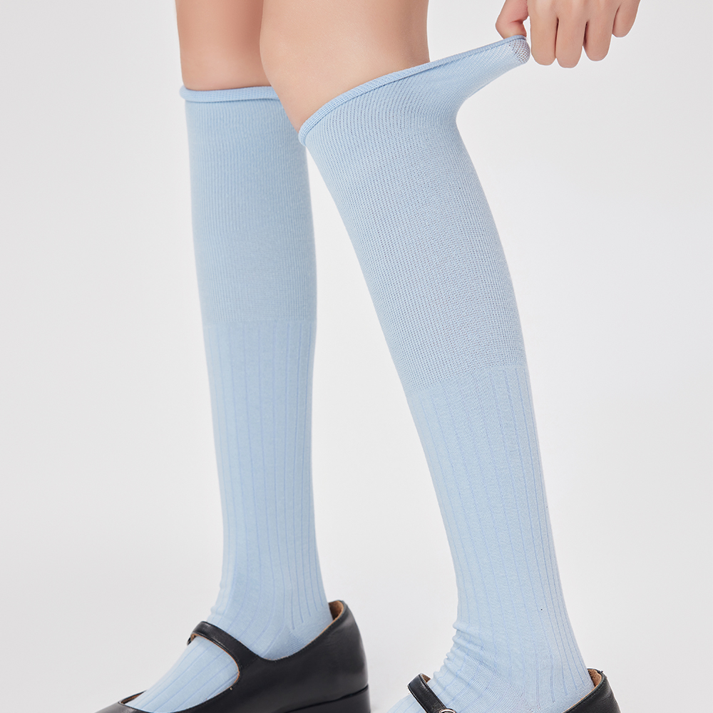 private consumption New SpringSummer Women's Mid Length Socks With Curled Mouth Solid Cotton Thin Vertical Stripe Lower Leg 