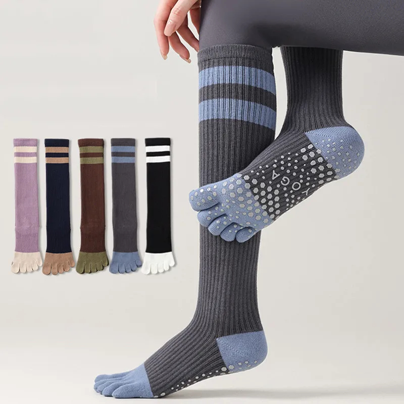 custom printing Yoga Socks Women Five-finger Professional Pilates Socks Silicone Non-slip Indoor Workout Gym Fitness Dance 