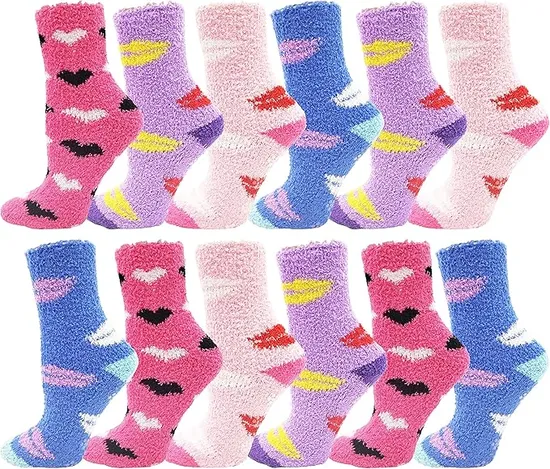Cozy Fuzzy Socks for Womens Girsl, Non-Skid Gripper Bootom