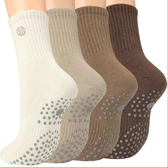 Wholesale Cotton Crew Women Custom Design Logo Anti-Slip Gym Grip Pilates OEM Yoga Socks