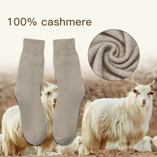 Manufacturer Wholesale Custom Indoor Casual Cuffed Cashmere Socks Women Winter Bed Warm Rib Knit 100% Pure Cashmere Socks