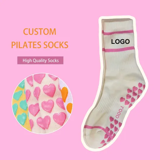 Anti-Slip Custom Design Embroidered Women Grip Sock Cotton Custom Logo Fitness Yoga Pilates Socks