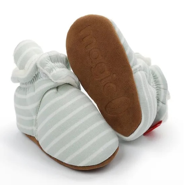 Newborn Whole Cotton Fabric Striped Print Infant Indoor Boy Girl Shoes Booties Crib Floor Baby Socks