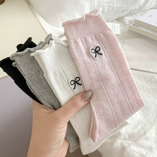 confidential Summer Sweet Lace Bow Long Socks for women Girls Hollow Sock Casual Crew Loose Sox Mid tube Thin Stockings 
