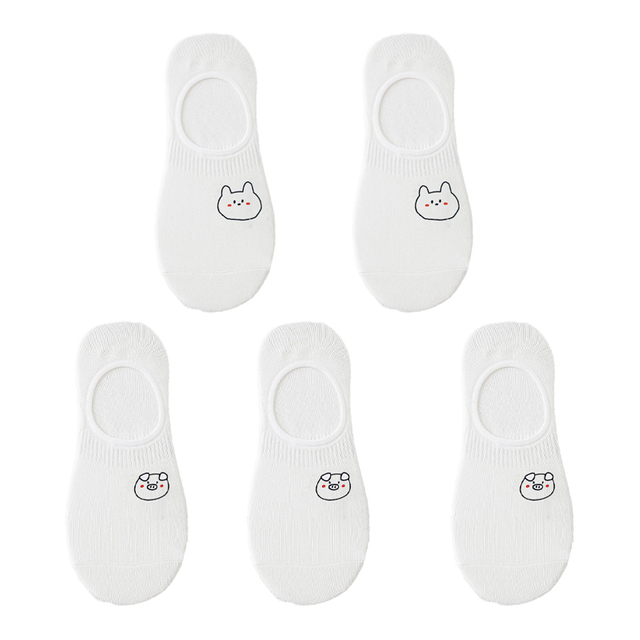 Affordable Option lot White Cartoon Boat Socks for women Cute Sketch Thin Summer Shallow Socks Silicone Non Slip Invisible Crew 