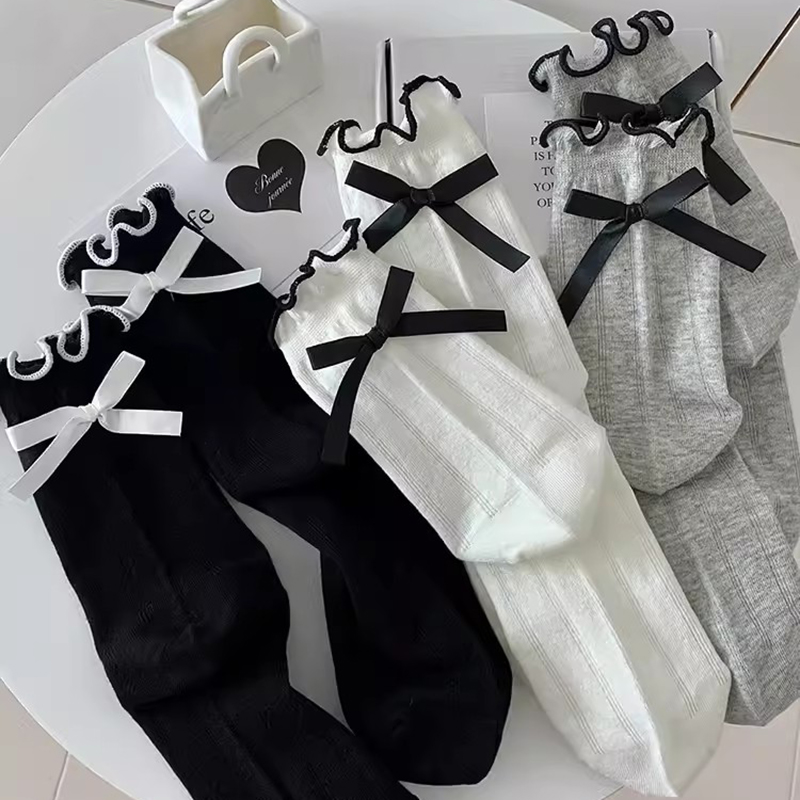 White Label women Bow Socks Spring Summer White Cute Harajuku Sweet Bowknot Female Short Crew Socks Girl Gift 