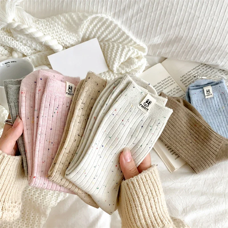 Custom Made women s Socks Korean Style Trendy Breathable Casual Dots Cartoon Crew Socks for Girls Novelty Color Warm Socks 