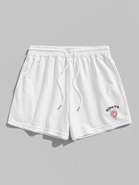 Warehousing Service women s Letter Donuts Graphic Printed Crew Neck Pullover Sports Sweatshirt And Drawstring Shorts 