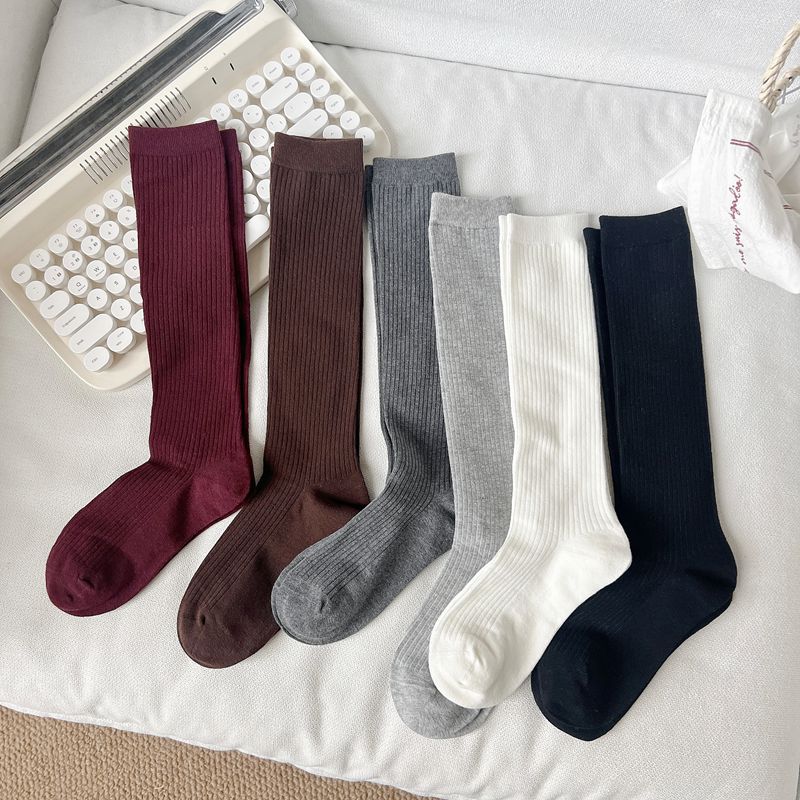 premium products Red Socks Fashion Solid Color Black White Gray Long Socks Stockings women Fashion Cotton Knitted Middle tube 