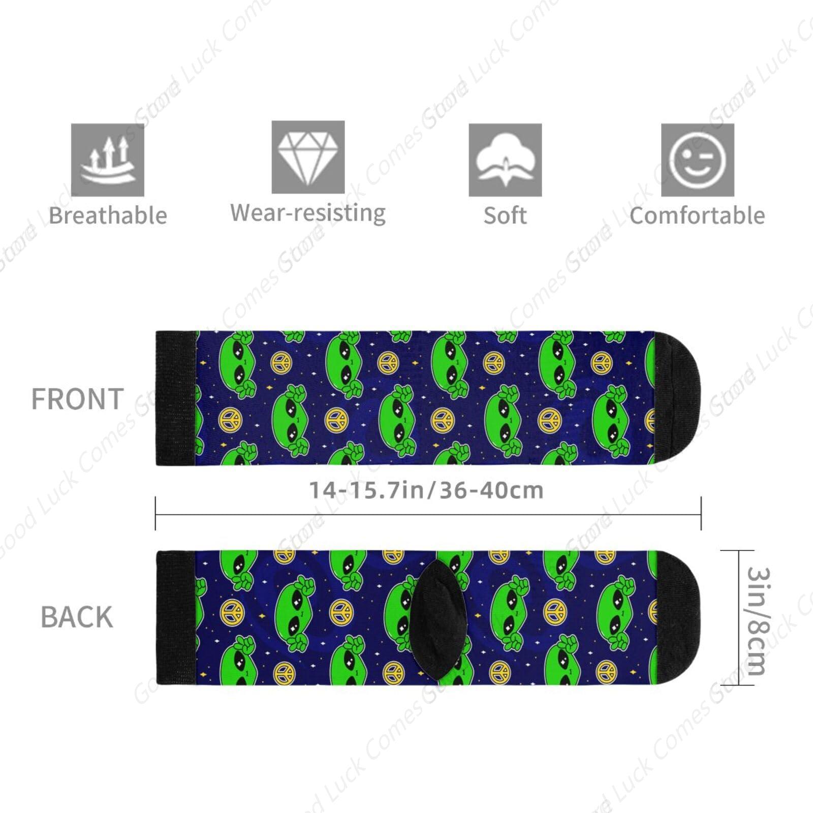 Lowest Price Alien Face Alien Dress Green Peace Love Casual Unisex Novelty Fun Crew Socks Fashion Comfortable And women Crazy 