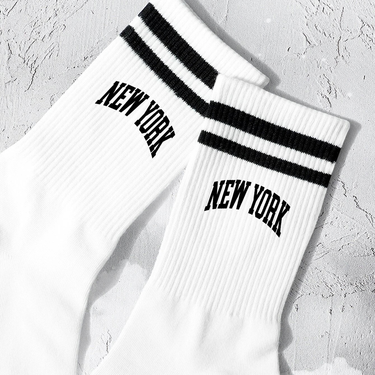 high-volume orders women s Crew Socks White Socks "New York" Lettering and Stripes Comfortable Breathable Moisture 
