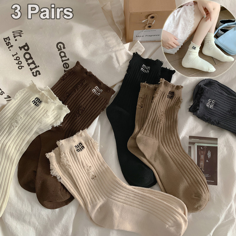 efficient purchasing Designer Socks women Luxury Brand Cotton Trendy Holes Embroidery Letter Beggar Personality Tide Solid Punk 