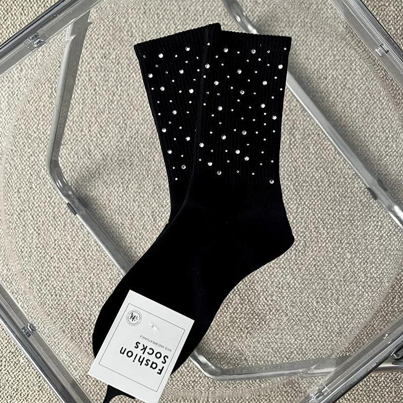 private consumption womens Socks Embellished Little Rhinestone Cluster Crew 