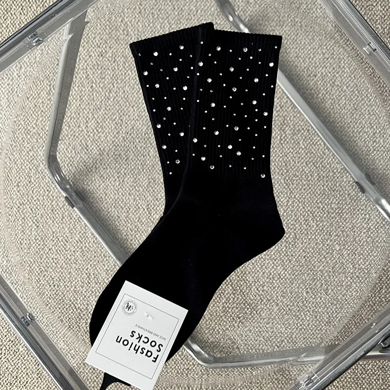 private consumption womens Socks Embellished Little Rhinestone Cluster Crew 