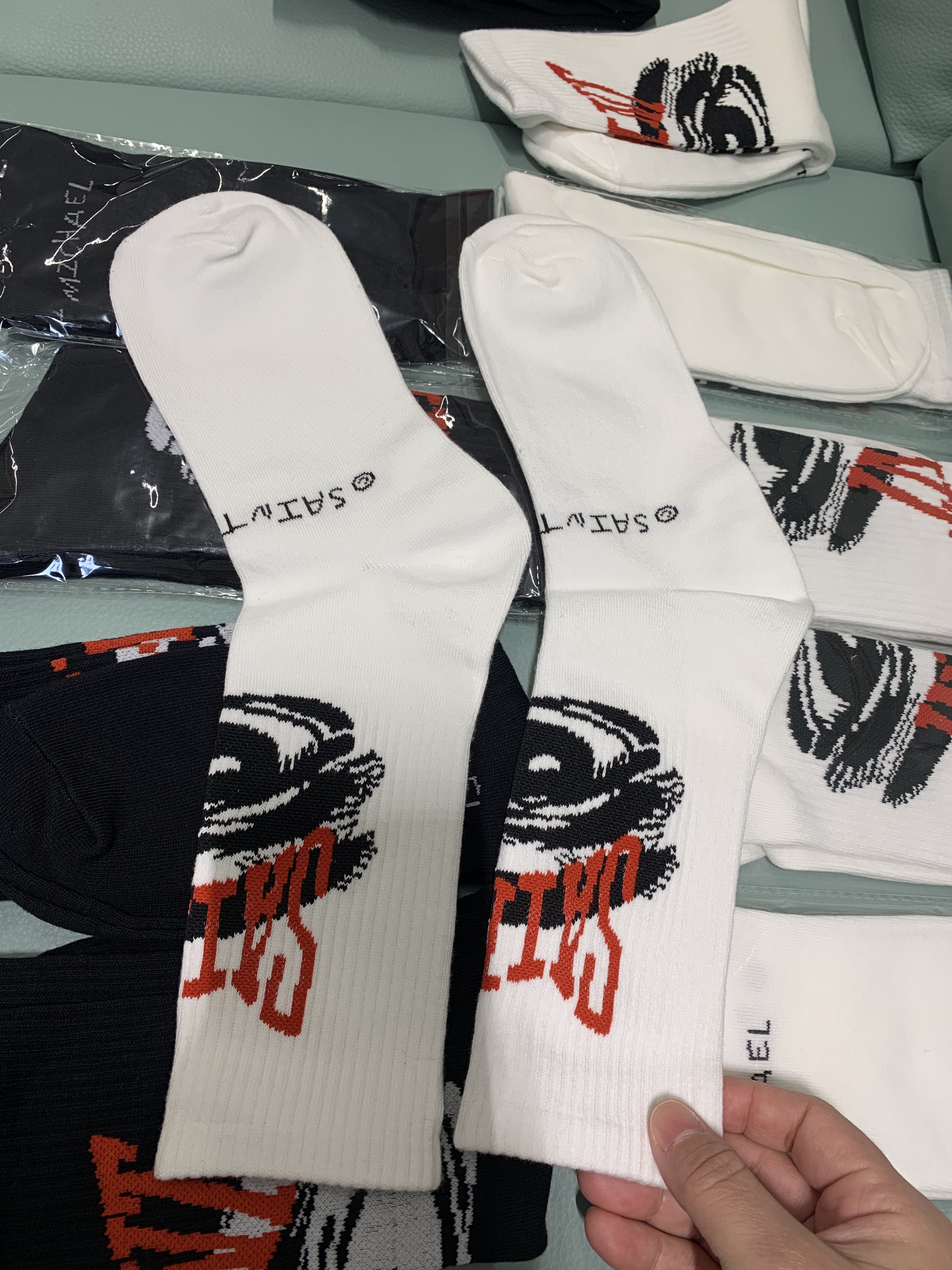 Size Customization Real Pics One Black White Socks Men Women Basketball Socks 