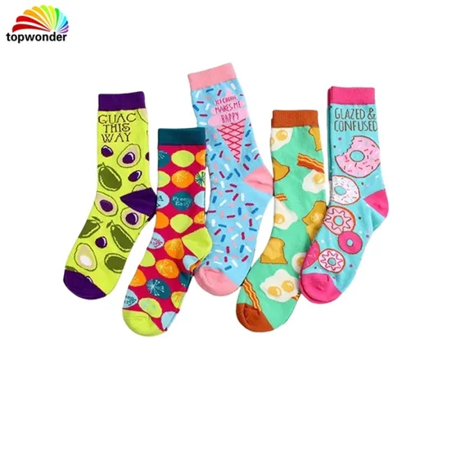 Customize and Wholesale Latest Design Colorful Fashion Happy Food Sock in Many Colors at Low Prices