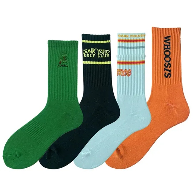 2024 Jacquard Embroidered Socks Customized Cross Border Men′s and Women′s Trendy Sports MID Length Cotton Socks Customized Logo Text