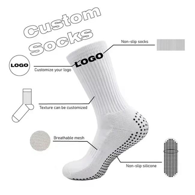 Custom Design Logo Athletic Sport Crew Soccer Socks Anti Slip Football Socks Grip Soccer Socks for Men
