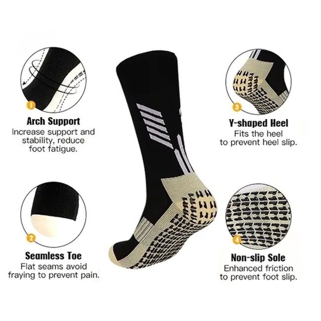 Custom Design Logo Athletic Sport Crew Soccer Socks Anti Slip Football Socks Grip Soccer Socks for Men