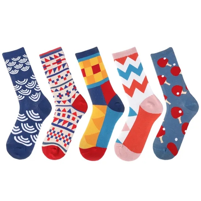 5 Pairs Lot Men Fashion Print Harajuku Cotton Sports Running Crew Socks Women Cool Funny Hiphop Casual Pastel Pack Long Tube Set