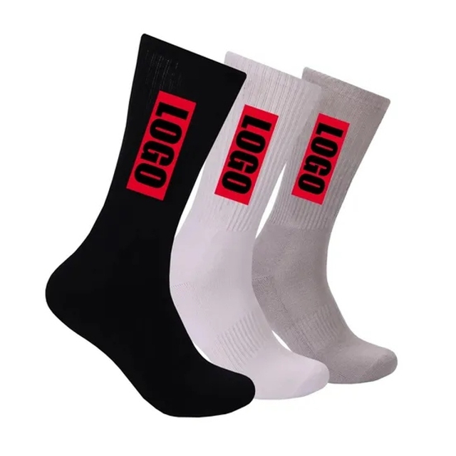 Men Women′s Athletic Crew Socks 100% Cotton Custom Knitted Letter Pattern Logo