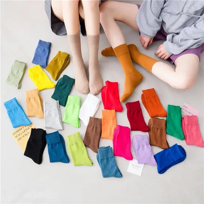 Solid Candy Color 100% Cotton Soft Breathable Women Men Crew Socks