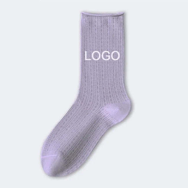 2024 Solid Color Women Men Casual Socks Custom Logo Crew Socks Spring and Summer Thick Cuff Socks