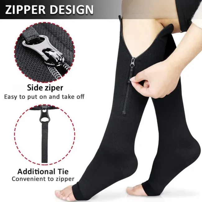 Post Surgical Open Toe Anti Slip Breathable Men Thin Summer Medical Varicose Veins Compression Socks 30-40 Mmhg with Zipper